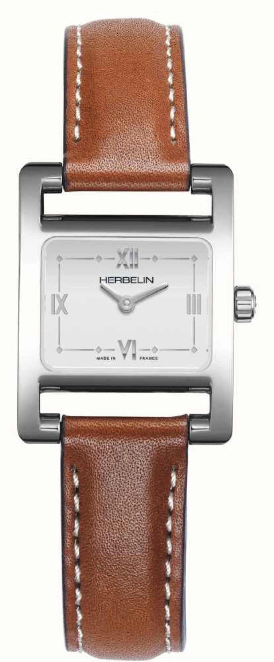 Women'S Herbelin | Herbelin V Avenue (19 X 23.4Mm) Silver Dial / Brown Leather