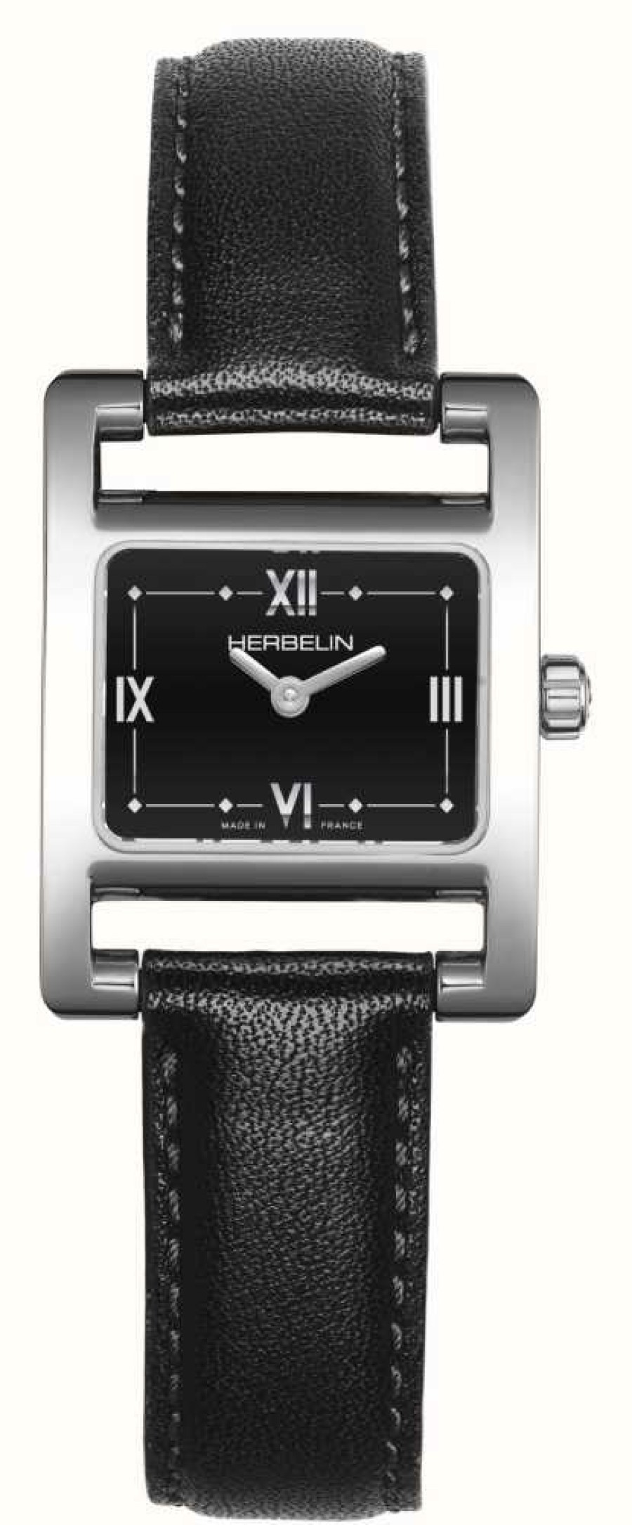 Women'S Herbelin | Herbelin V Avenue (19 X 23.4Mm) Black Dial / Black Leather