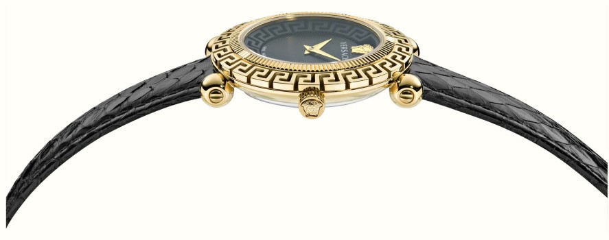 Women'S Versace | Versace Greca Twist (35Mm) Black Dial / Black Leather