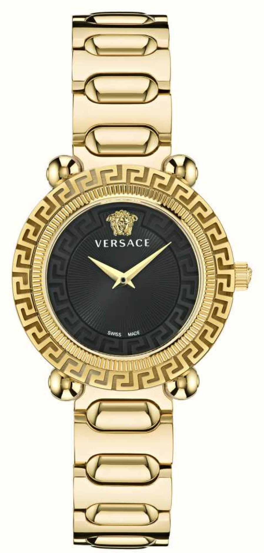 Women'S Versace | Versace Greca Twist (35Mm) Black Dial / Gold Pvd Stainless Steel