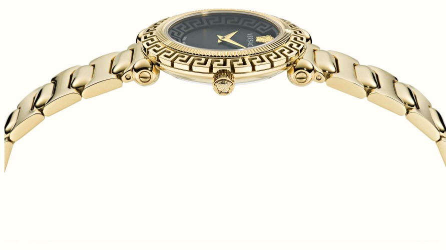 Women'S Versace | Versace Greca Twist (35Mm) Black Dial / Gold Pvd Stainless Steel