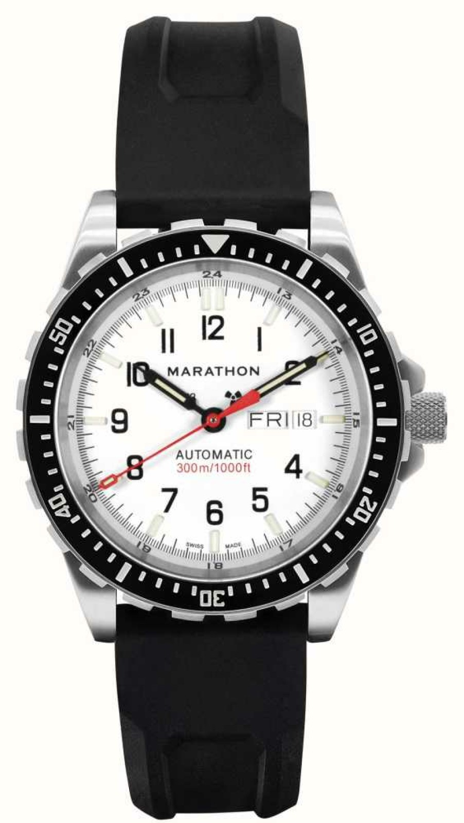 Men'S Marathon | Marathon Arctic Edition Jumbo Day/Date Auto (Jdd) (46Mm) White Dial / Black Rubber