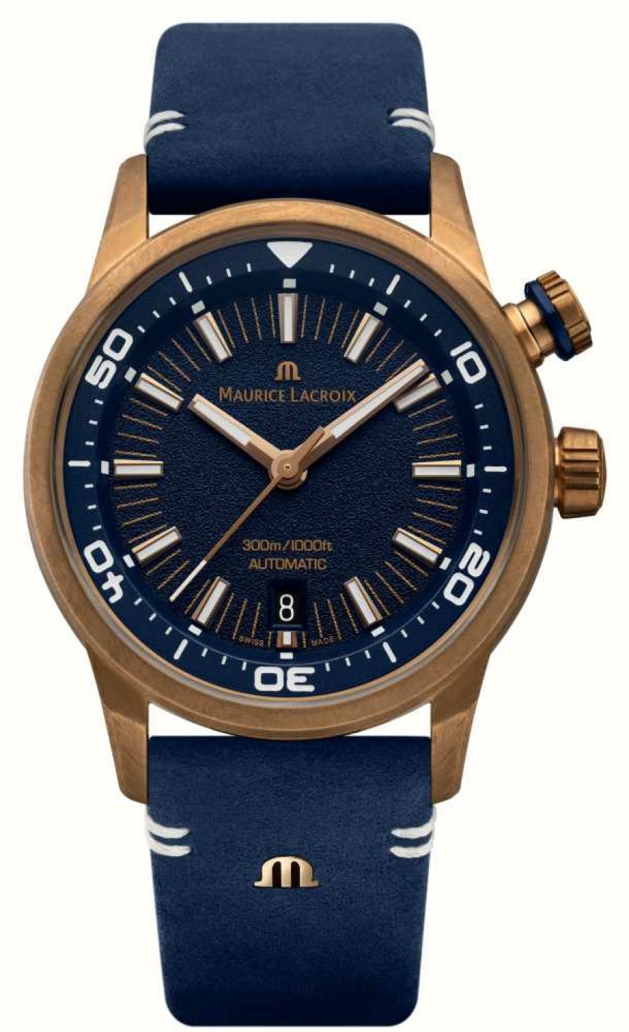 Men'S Maurice Lacroix | Maurice Lacroix Pontos S Diver Bronze Limited Edition (42Mm) Blue Dial / Blue Vintage Leather + Blue Rubber