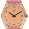 Men'S Swatch | Swatch Coral Dreams Orange Dial / Pink Silicone Strap