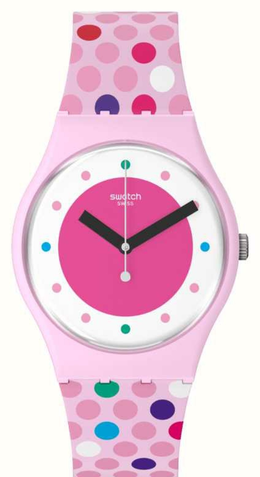 Men'S Swatch | Swatch Blowing Bubbles Pink Dial / Pink Polka Dot Silicone Strap