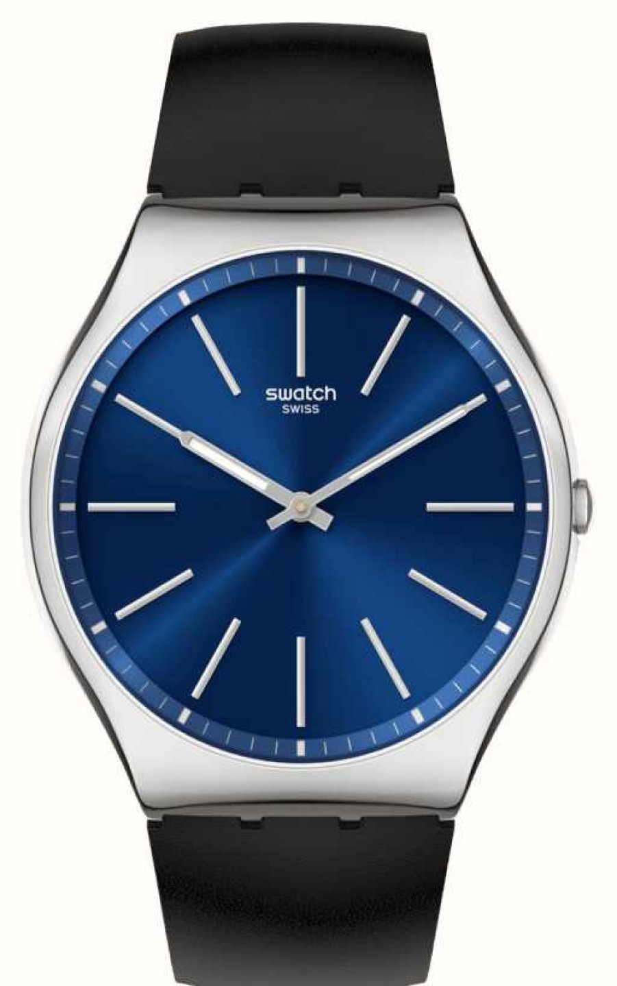 Men'S Swatch | Swatch Formal Blue 42 Blue Dial / Black Leather Strap