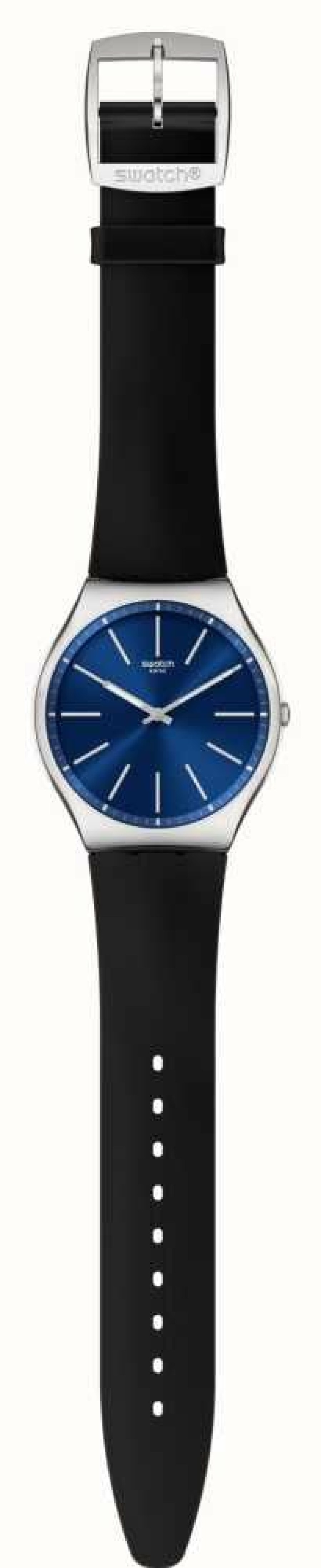 Men'S Swatch | Swatch Formal Blue 42 Blue Dial / Black Leather Strap