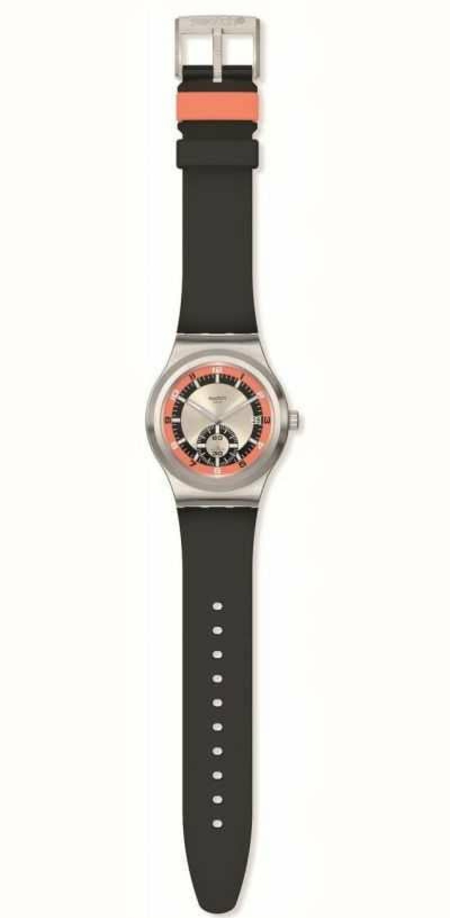 Men'S Swatch | Swatch Confidence 51 Silver Dial / Black Rubber Strap