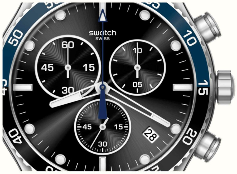 Men'S Swatch | Swatch Dark Blue Irony Black Dial / Stainless Steel Bracelet