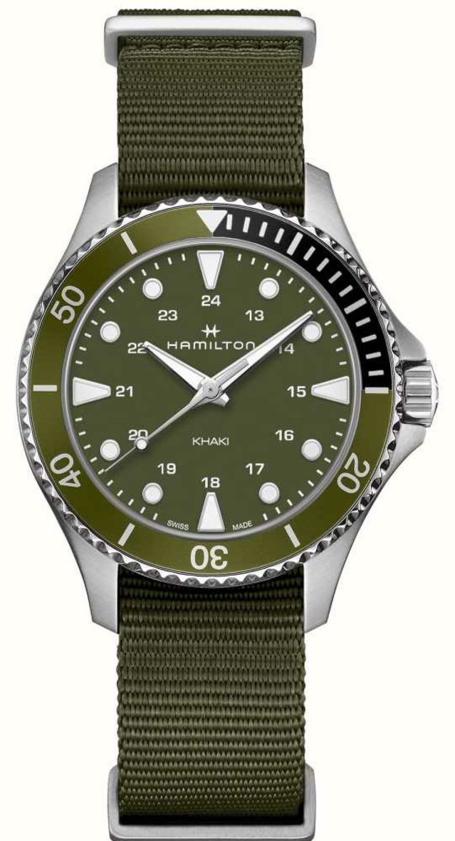 Men'S Hamilton | Hamilton Khaki Navy Scuba Quartz (37Mm) Green Dial / Green Nato Strap