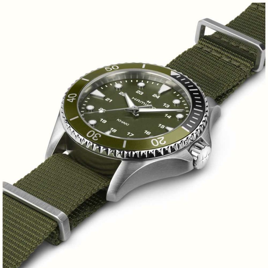 Men'S Hamilton | Hamilton Khaki Navy Scuba Quartz (37Mm) Green Dial / Green Nato Strap