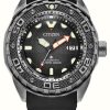 Men'S Citizen | Citizen Super Titanium Automatic Promaster Diver (46Mm) Black Dial / Black Polyurethane Strap