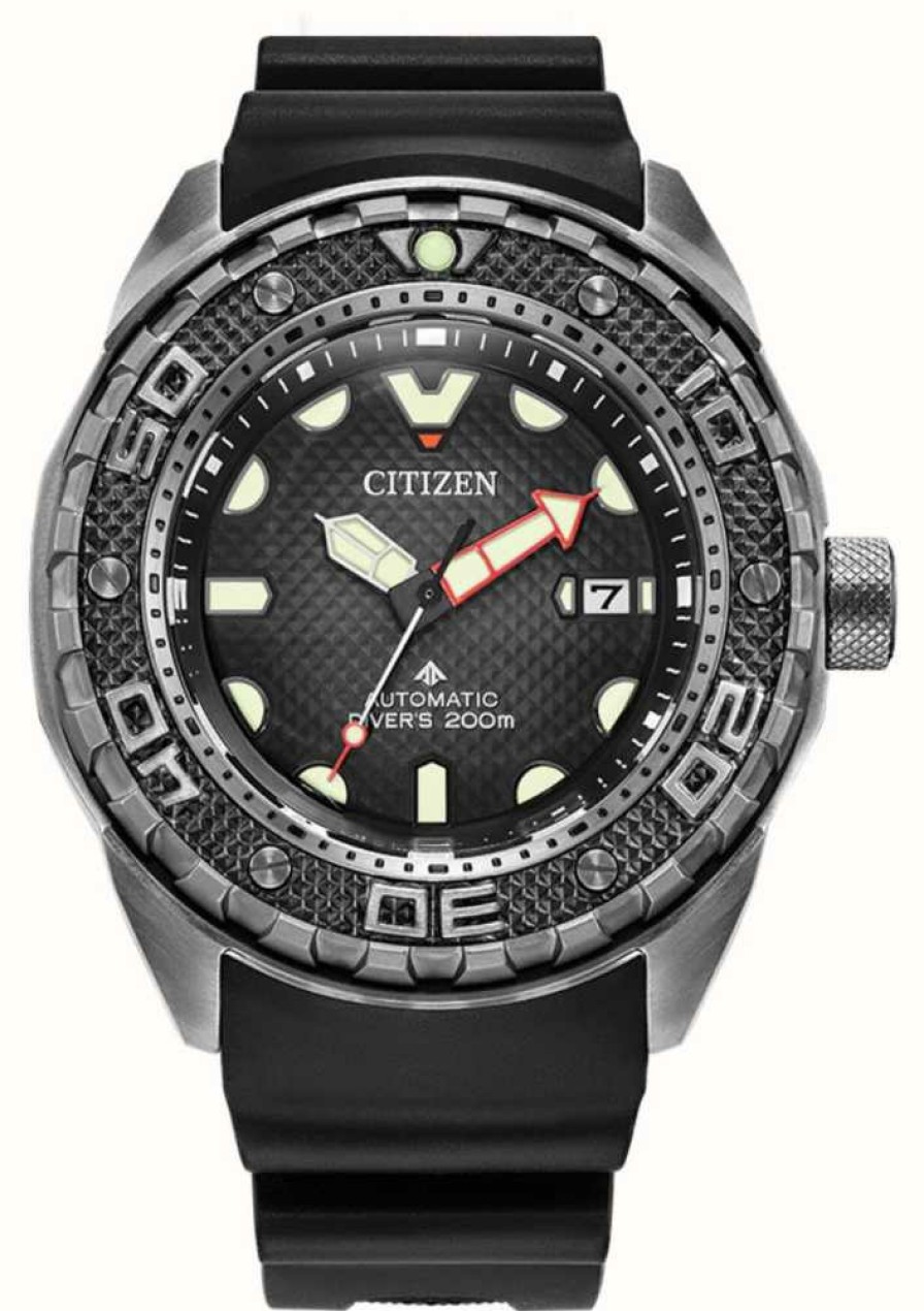 Men'S Citizen | Citizen Super Titanium Automatic Promaster Diver (46Mm) Black Dial / Black Polyurethane Strap