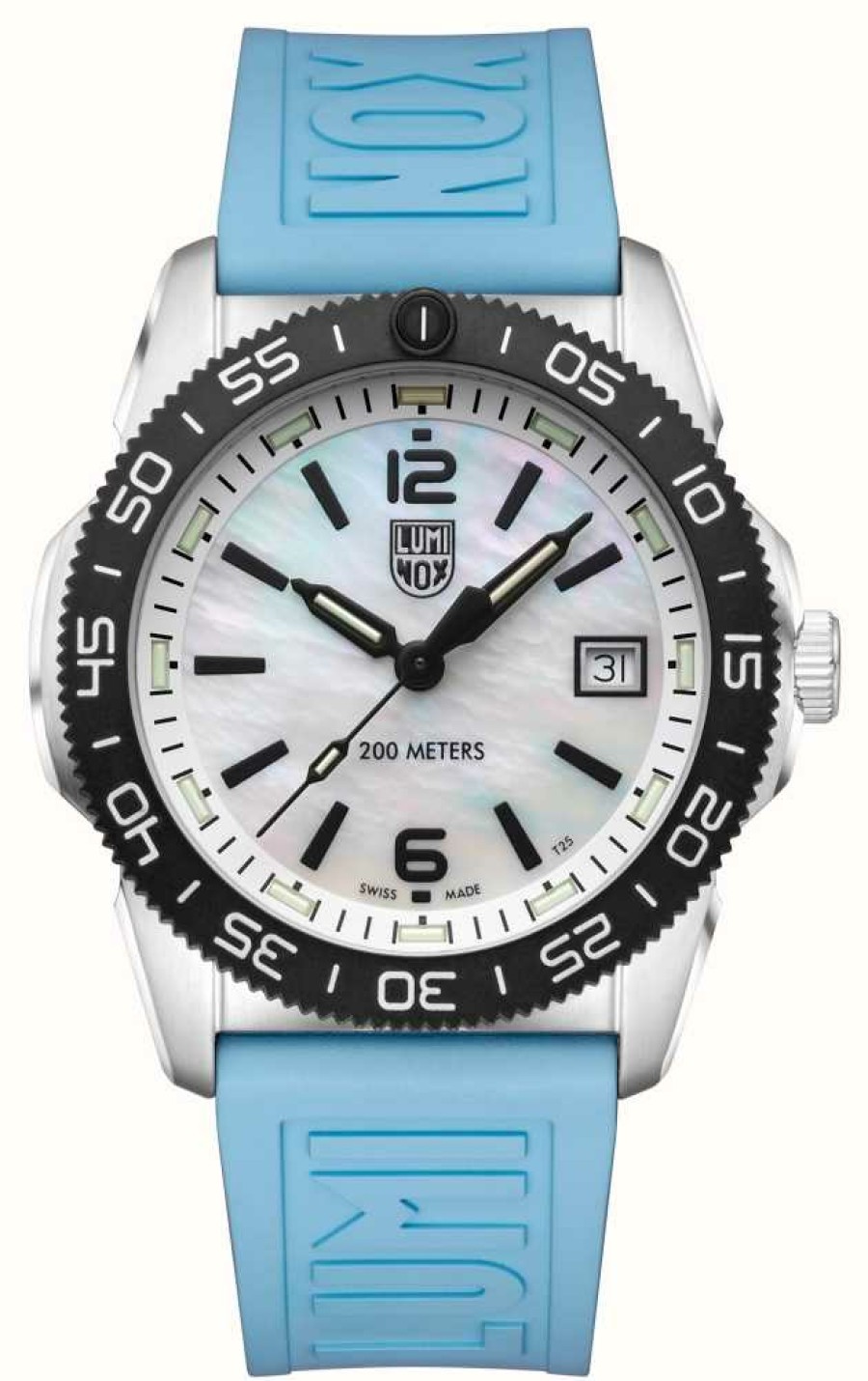 Men'S Luminox | Luminox Pacific Diver Ripple (39Mm) Mother Of Pearl Dial / Light Blue Rubber