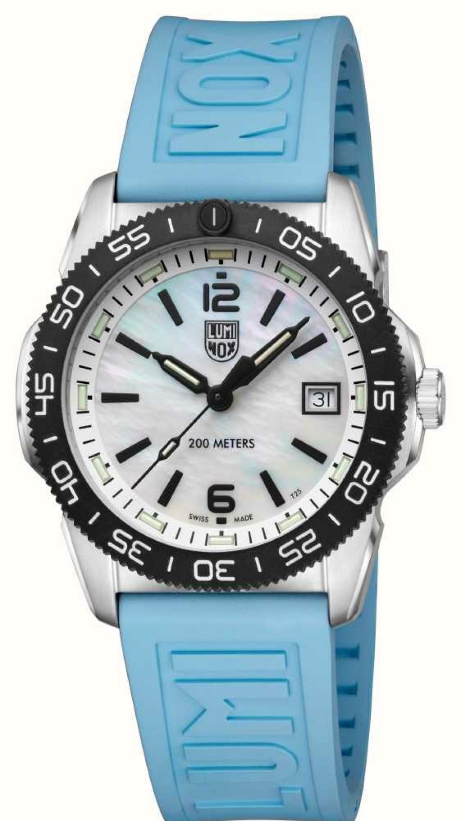 Men'S Luminox | Luminox Pacific Diver Ripple (39Mm) Mother Of Pearl Dial / Light Blue Rubber