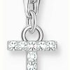 Jewelry Thomas Sabo Jewellery | Thomas Sabo Charm Pendant Letter T With White Stones Sterling Silver