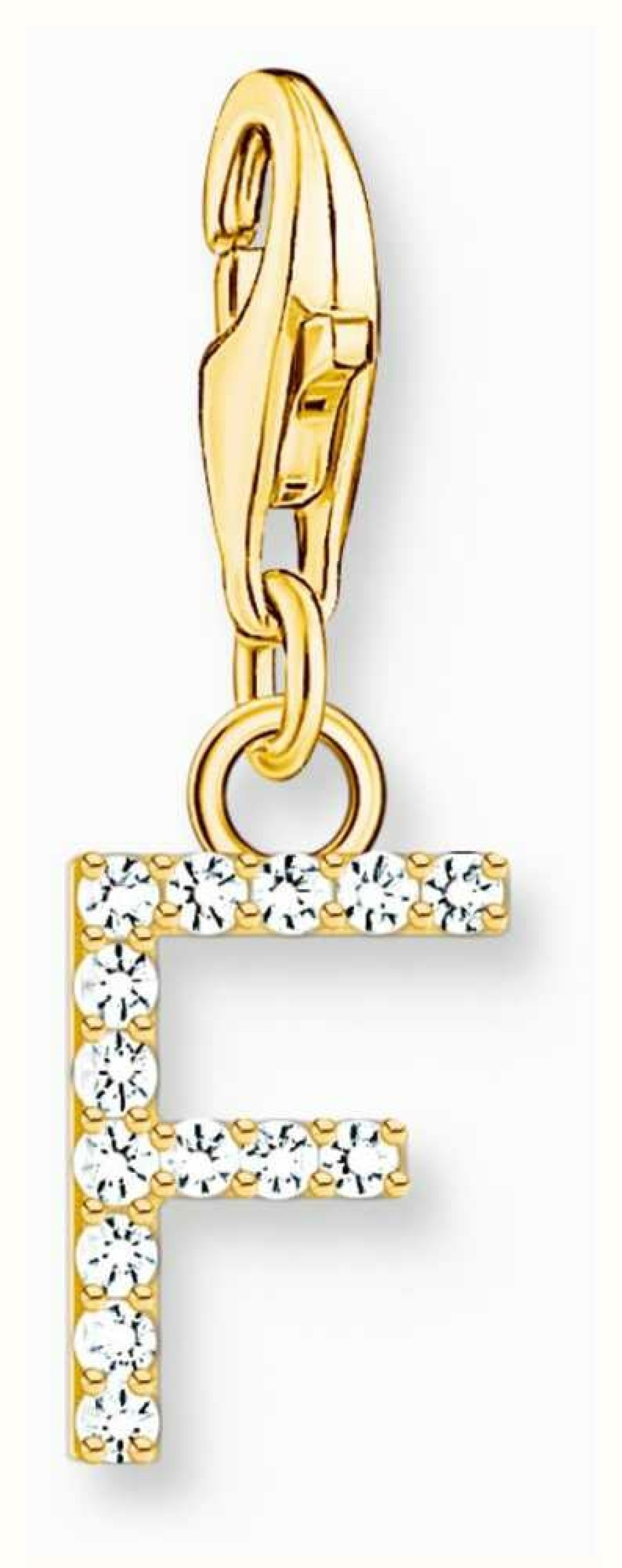 Jewelry Thomas Sabo Jewellery | Thomas Sabo Charm Pendant Letter F With White Stones Gold Plated