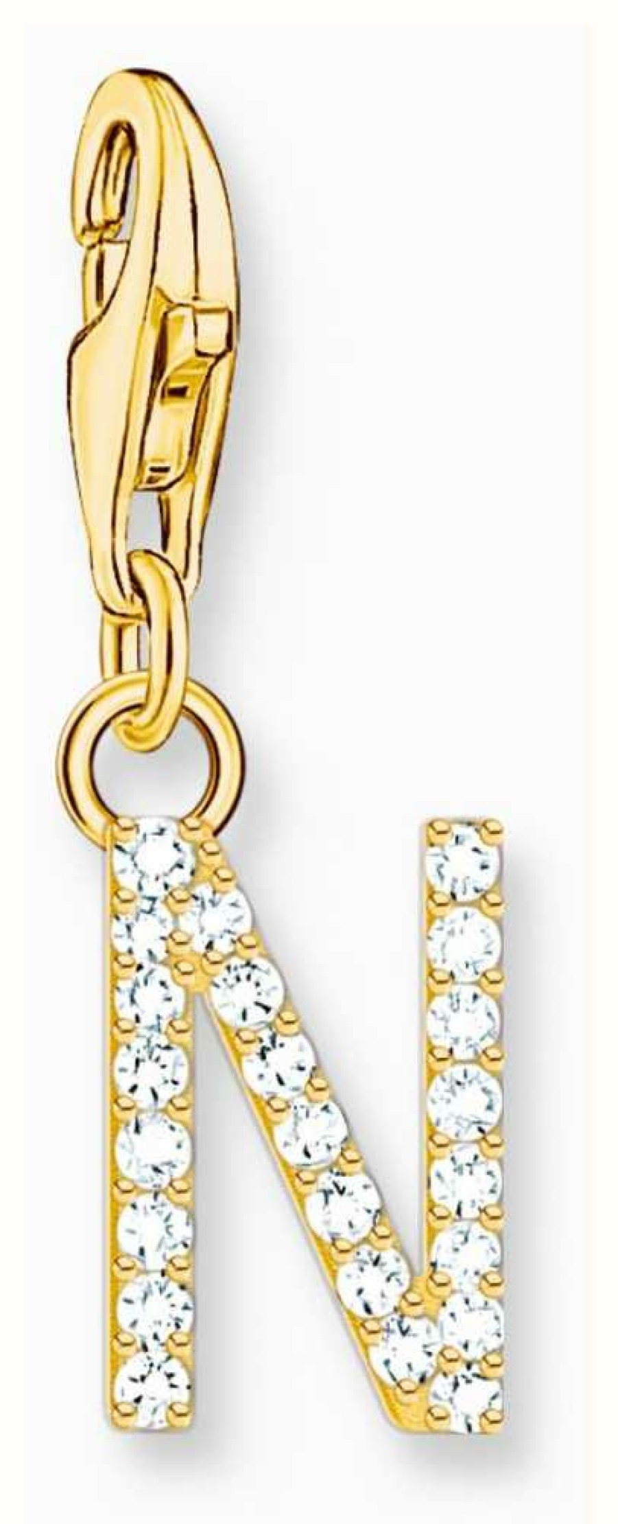 Jewelry Thomas Sabo Jewellery | Thomas Sabo Charm Pendant Letter N With White Stones Gold Plated