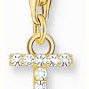 Jewelry Thomas Sabo Jewellery | Thomas Sabo Charm Pendant Letter T With White Stones Gold Plated