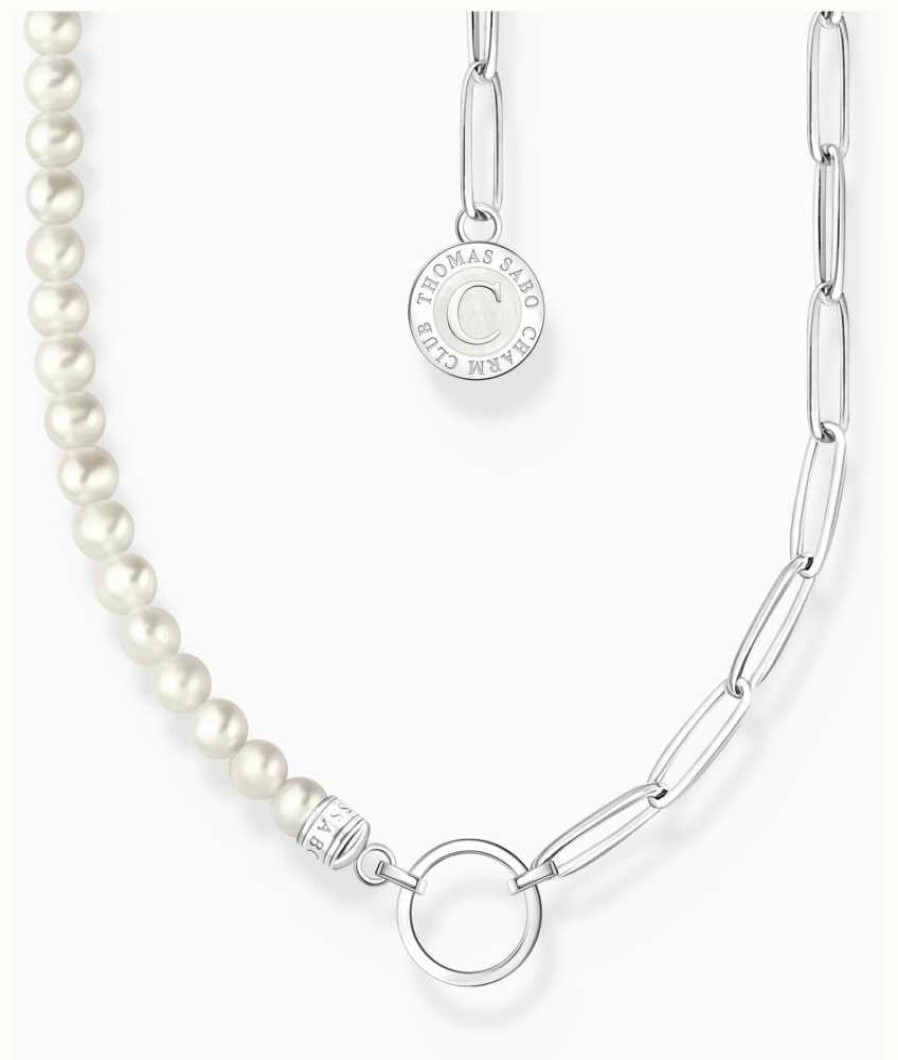 Jewelry Thomas Sabo Jewellery | Thomas Sabo Charm Necklace With White Pearls And Chain Links Sterling Silver 45Cm