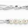 Jewelry Thomas Sabo Jewellery | Thomas Sabo Charm Bracelet With White Pearls And Chain Links Sterling Silver 19Cm