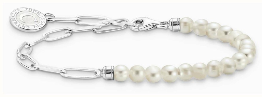 Jewelry Thomas Sabo Jewellery | Thomas Sabo Charm Bracelet With White Pearls And Chain Links Sterling Silver 17Cm