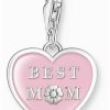 Jewelry Thomas Sabo Jewellery | Thomas Sabo Charm Club Pink Heart With Best Mom Silver Pendant