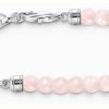 Jewelry Thomas Sabo Jewellery | Thomas Sabo Charm Bracelet With Beads Of Rose Quartz And Chain Links Sterling Silver 17Cm