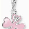 Jewelry Thomas Sabo Jewellery | Thomas Sabo Charm Club Pink Enamel Cloverleaf With White Stones Silver Pendant