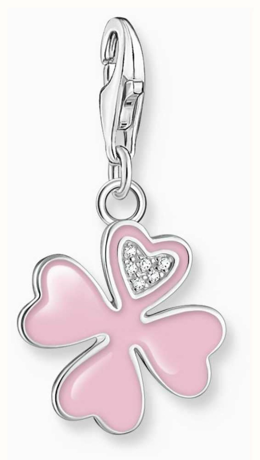 Jewelry Thomas Sabo Jewellery | Thomas Sabo Charm Club Pink Enamel Cloverleaf With White Stones Silver Pendant