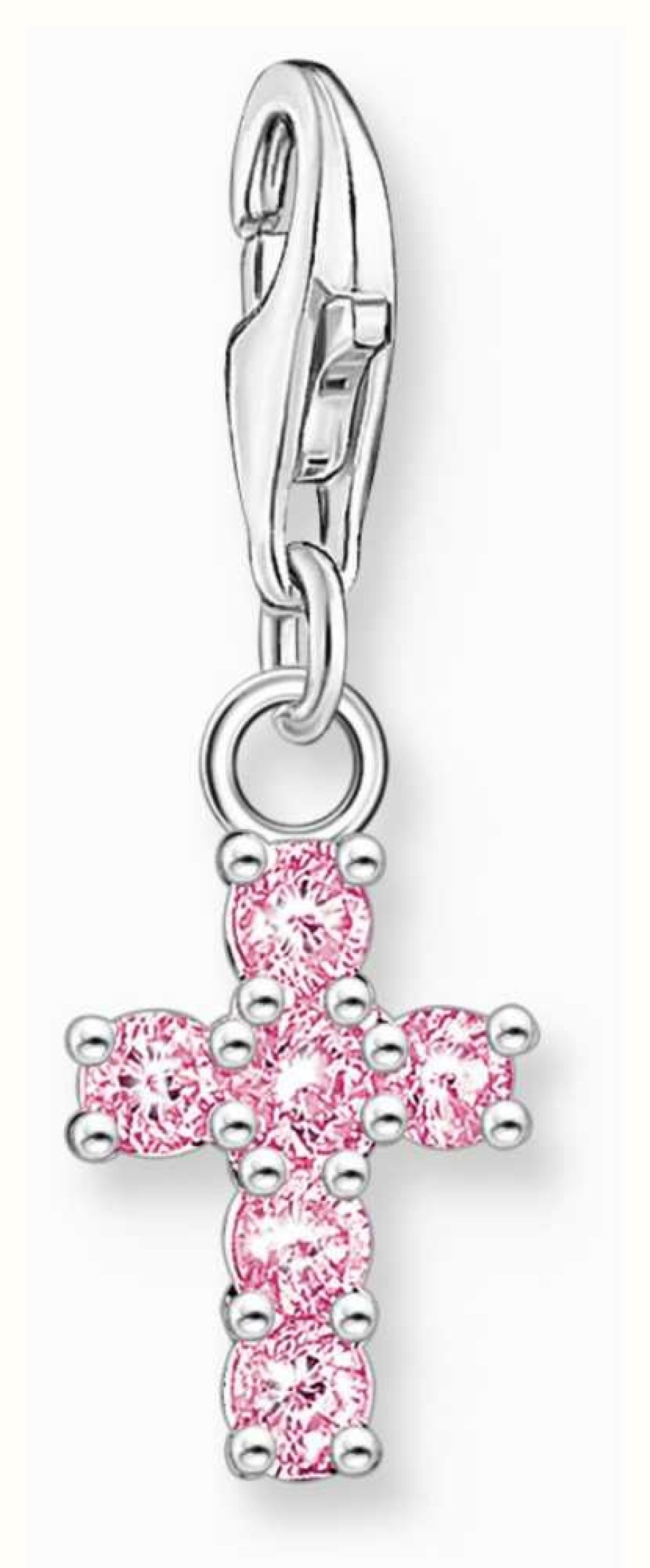 Jewelry Thomas Sabo Jewellery | Thomas Sabo Charm Club Pink Stone Set Cross Silver Pendant