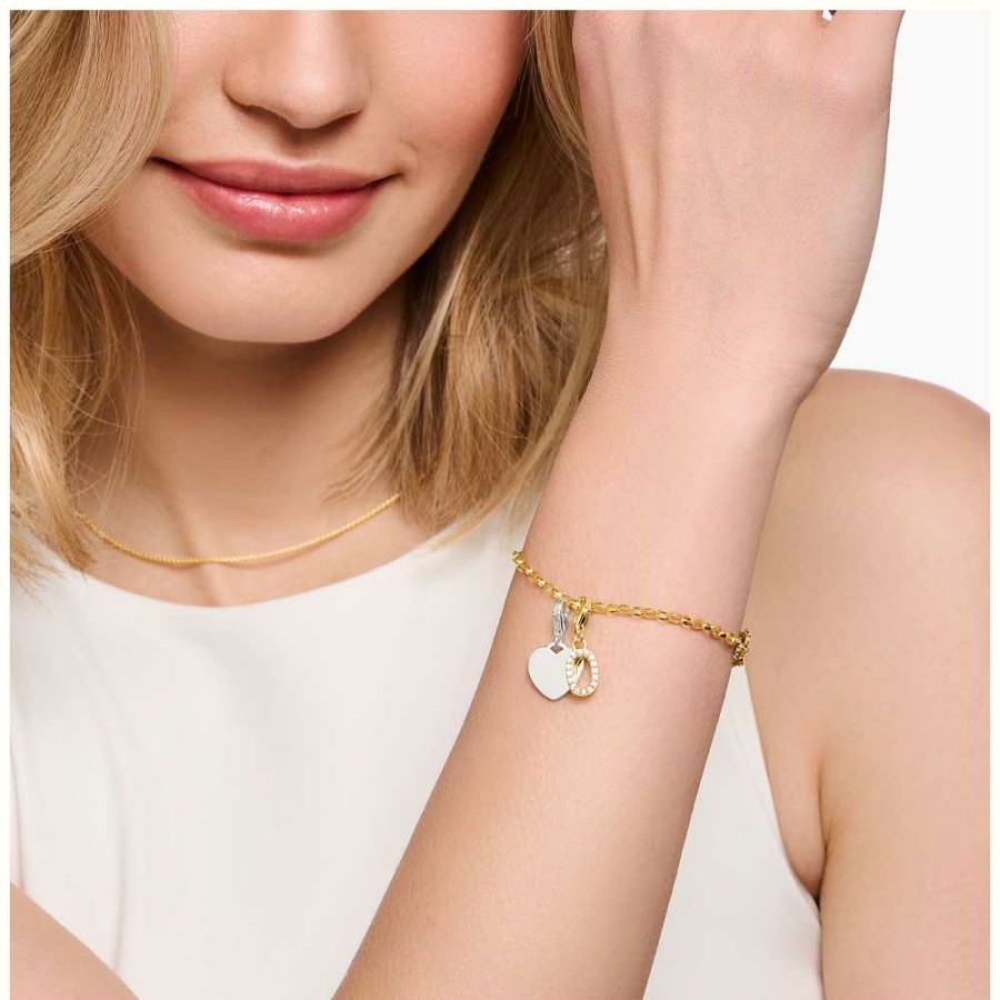 Jewelry Thomas Sabo Jewellery | Thomas Sabo Charm Bracelet With Pink Cold Enamel Gold Plated 15Cm