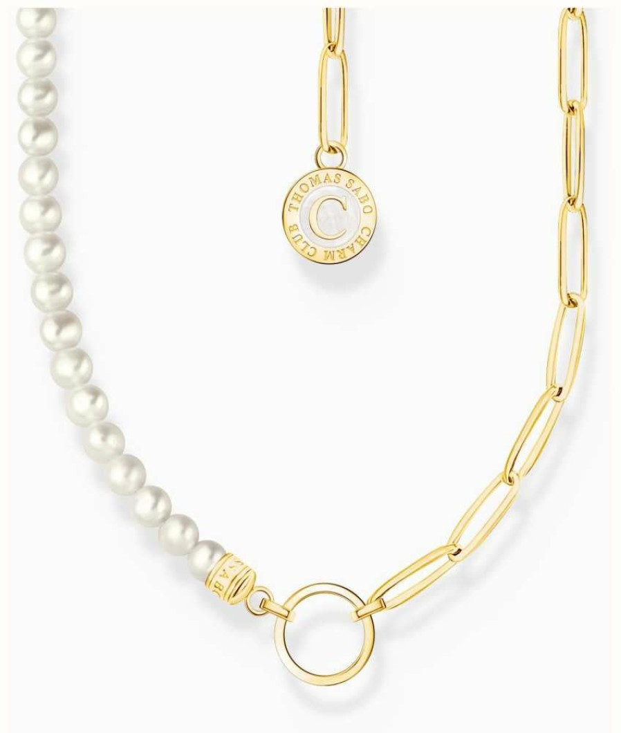 Jewelry Thomas Sabo Jewellery | Thomas Sabo Charmista Gold Plated White Bead Disc Necklace