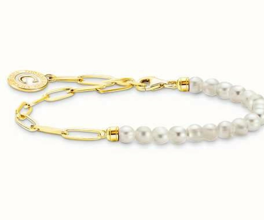 Jewelry Thomas Sabo Jewellery | Thomas Sabo Gold Plated White Pearl Charm Bracelet 19Cm