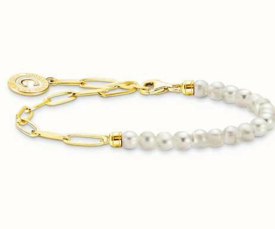 Jewelry Thomas Sabo Jewellery | Thomas Sabo Beaded Charm Bracelet Pearls Gold Plated 17Cm