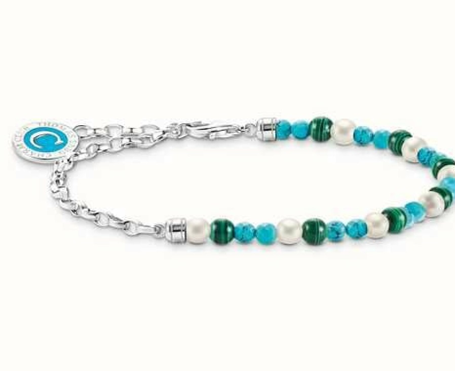 Jewelry Thomas Sabo Jewellery | Thomas Sabo Beaded Charm Bracelet Malachite And Pearl Sterling Silver 19Cm