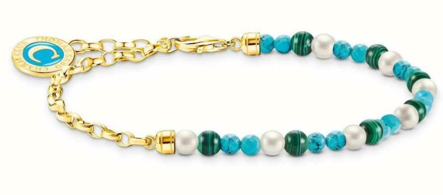 Jewelry Thomas Sabo Jewellery | Thomas Sabo Green Blue And White Beaded Gold Plated Charm Bracelet 17Cm