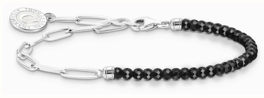 Jewelry Thomas Sabo Jewellery | Thomas Sabo Charm Bracelet Sterling Silver Black Obsidian Beads 17Cm