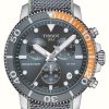 Men'S Tissot | Tissot Seastar 1000 Chronograph (45.5Mm) Grey Dial / Grey Fabric Silicone Strap