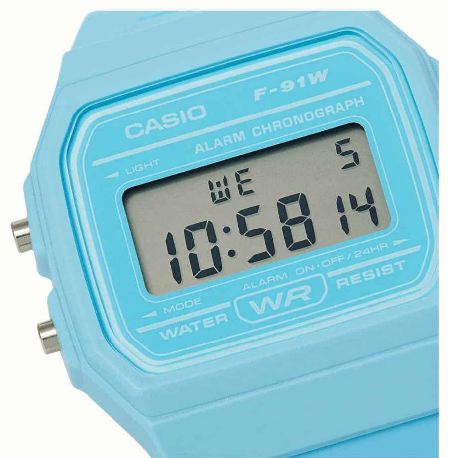 Women'S Casio | Casio Vintage F-91W (35.2Mm) Digital Dial / Light Blue Resin