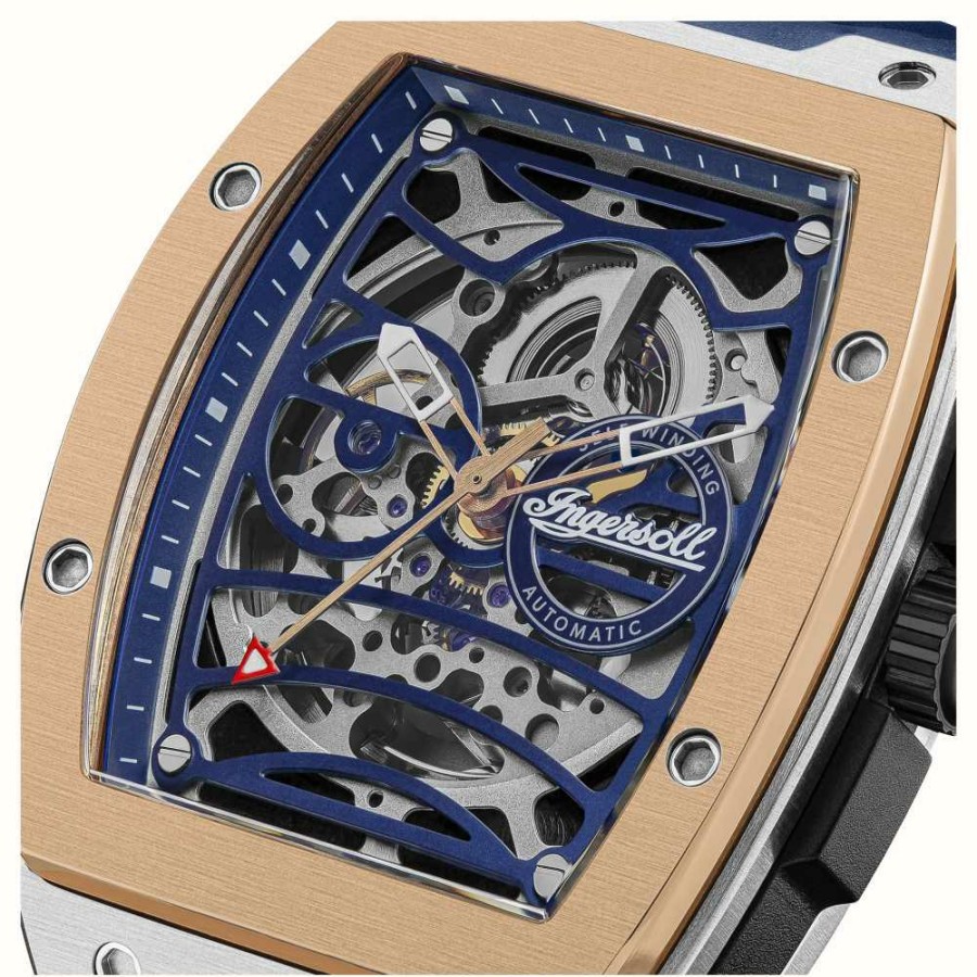 Men'S Ingersoll | Ingersoll The Challenger Automatic Blue Skeleton Dial / Blue Pu Strap