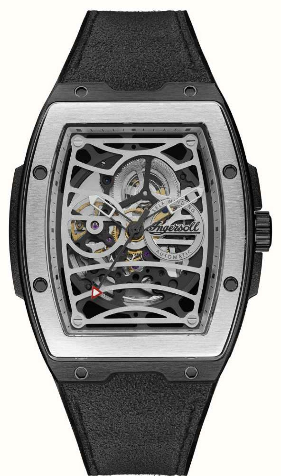 Men'S Ingersoll | Ingersoll The Challenger Automatic Silver Skeleton Dial / Black Pu Strap