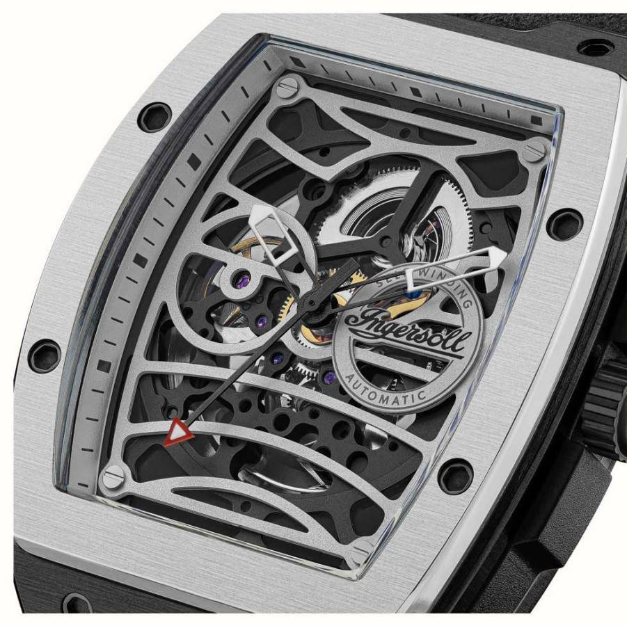 Men'S Ingersoll | Ingersoll The Challenger Automatic Silver Skeleton Dial / Black Pu Strap