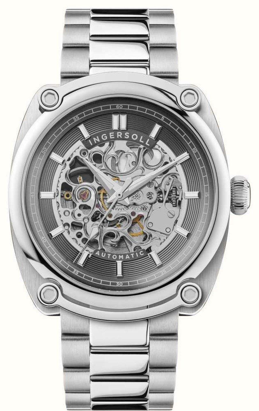 Men'S Ingersoll | Ingersoll The Michigan Automatic (45Mm) Grey Skeleton Dial / Stainless Steel Bracelet