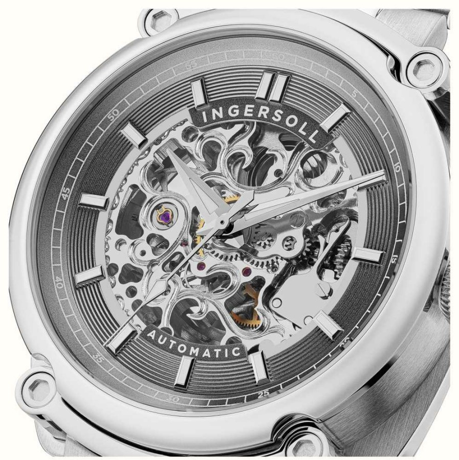 Men'S Ingersoll | Ingersoll The Michigan Automatic (45Mm) Grey Skeleton Dial / Stainless Steel Bracelet