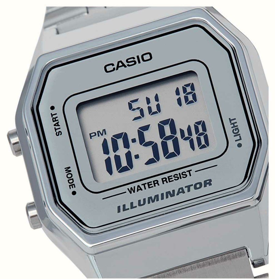 Women'S Casio | Casio Vintage Illuminator (28.6Mm) Digital Dial / Stainless Steel