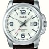 Men'S Casio | Casio Classic Analogue (44.9Mm) White Dial / Brown Leather