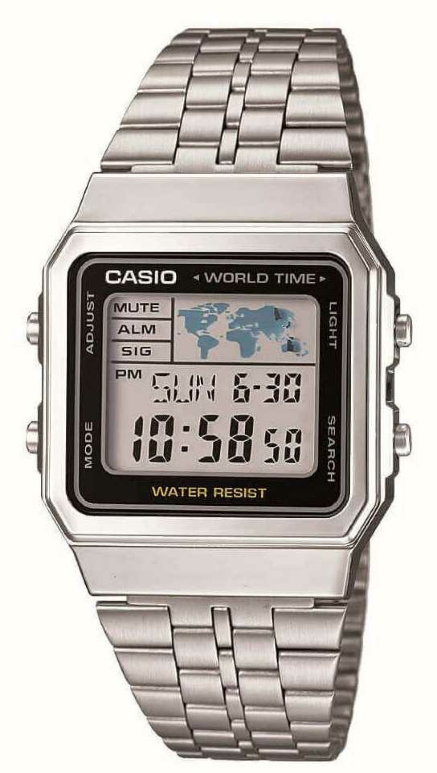 Women'S Casio | Casio Digital World Timer (34Mm) Digital Dial / Stainless Steel