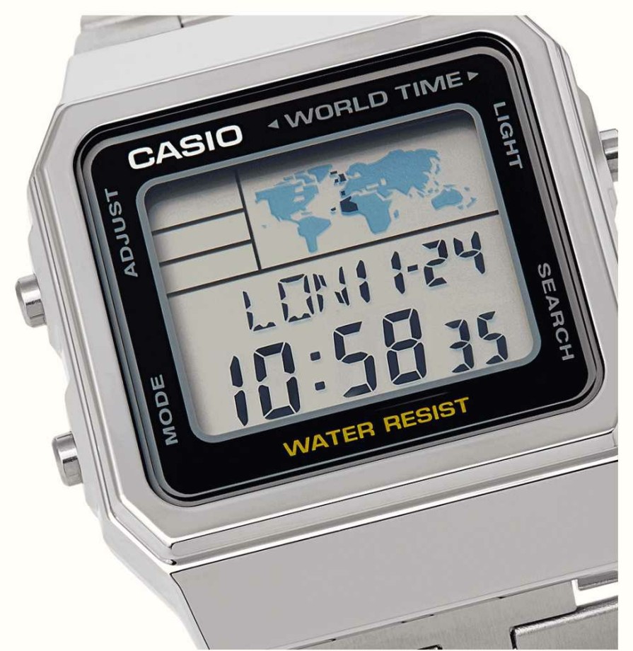 Women'S Casio | Casio Digital World Timer (34Mm) Digital Dial / Stainless Steel