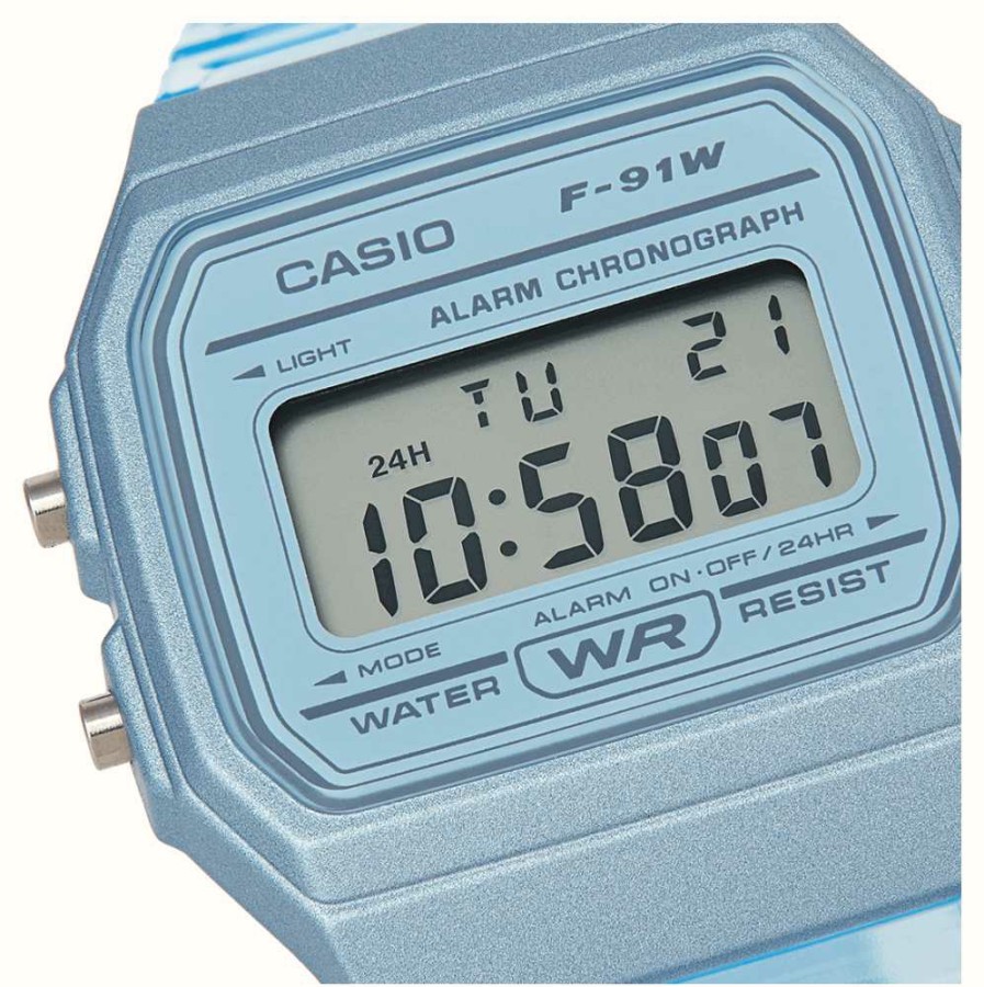 Women'S Casio | Casio Vintage F-91W (35.2Mm) Digital Dial / Clear Blue Resin